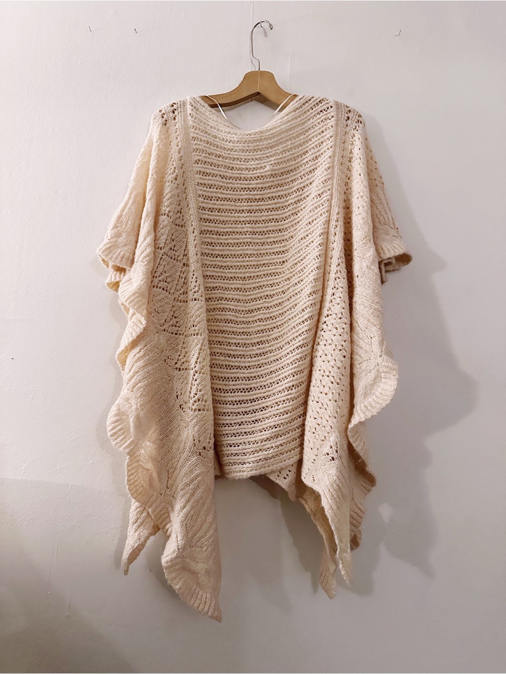 Free People Nymph Pointelle Poncho Sweater Oversized Pink Short Sleeves Wool - Picture 6 of 6